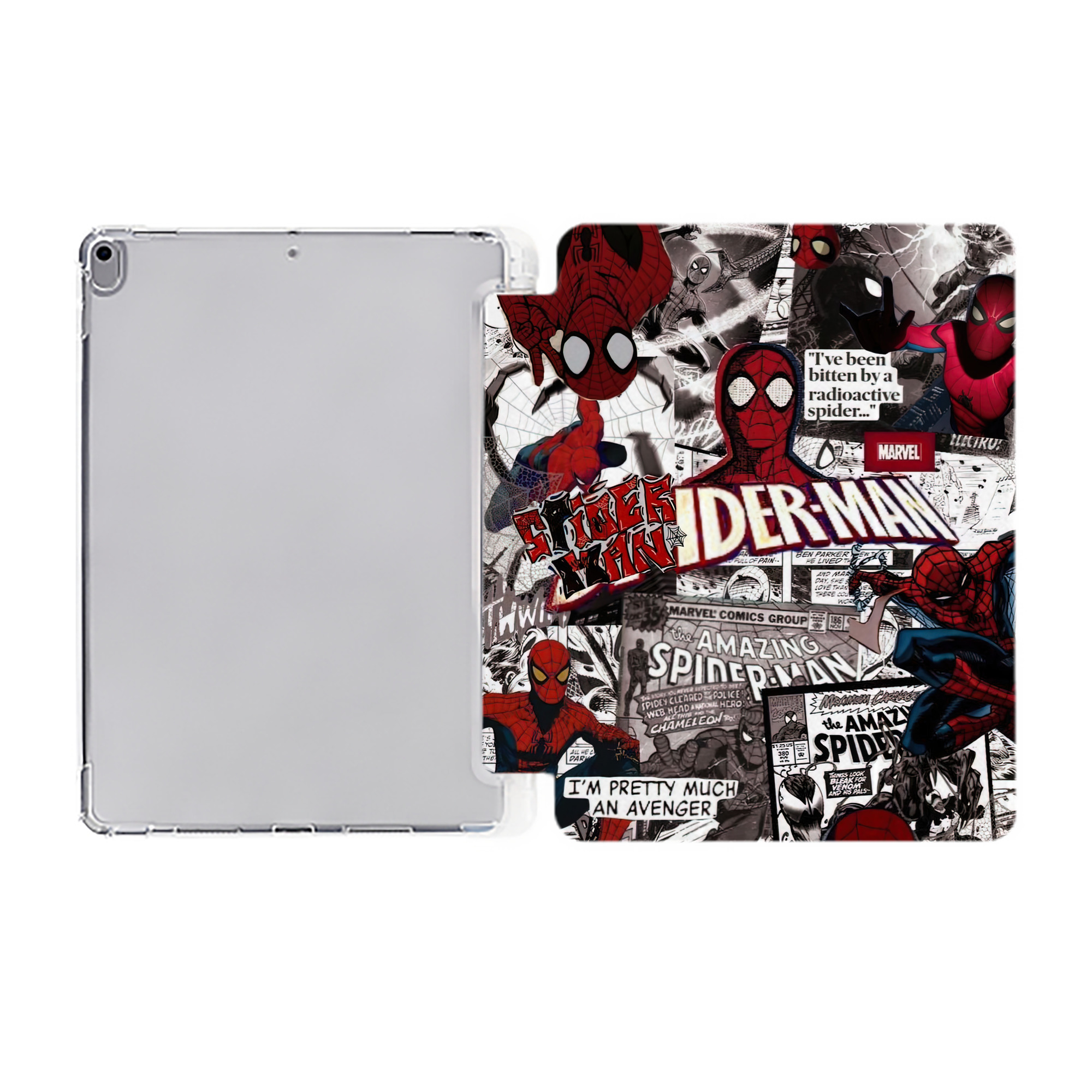 （画像用） Spider Man スパイダーマン IPad ケース ペン収納付き 三つ折りスタンド PUレザー×シリコン 対応機種9.5/10.5/10.9インチ